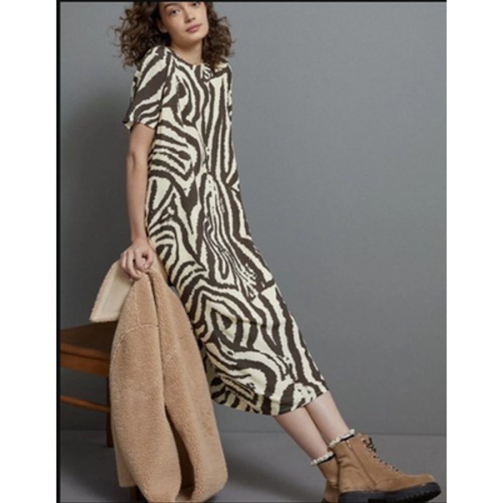 Corey Lynn Calter Dress Size Small Brown Zebra Maxi Tee Anthropologie Shift
